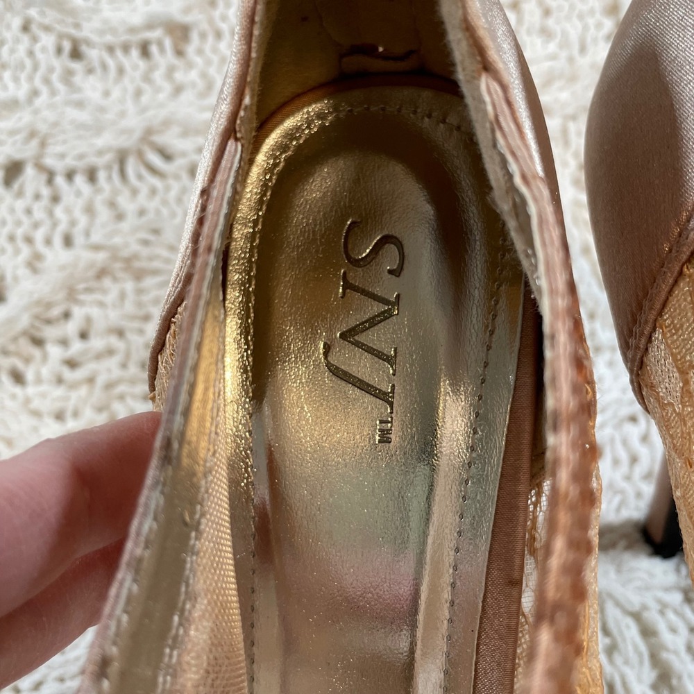 SNJ Yael-6 Rose Gold Lace Rhinestone Peep Toe Platform Bootie‎ Heels Size 10 - Picture 9 of 11